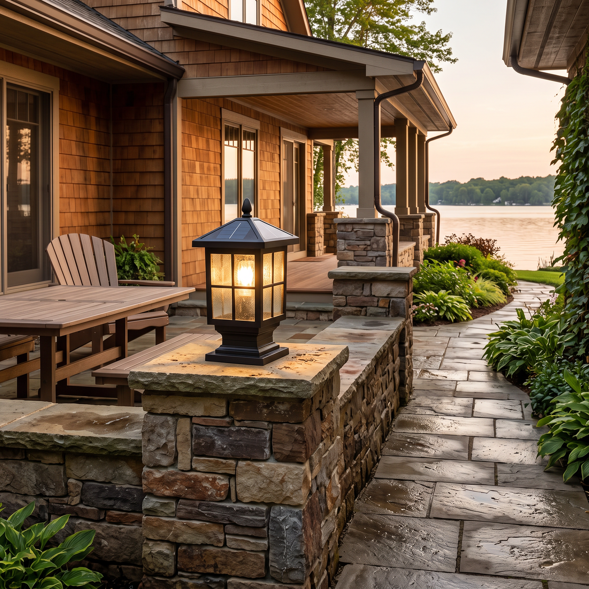 Stone Light Pillar Traditional Black Waterproof LED Light