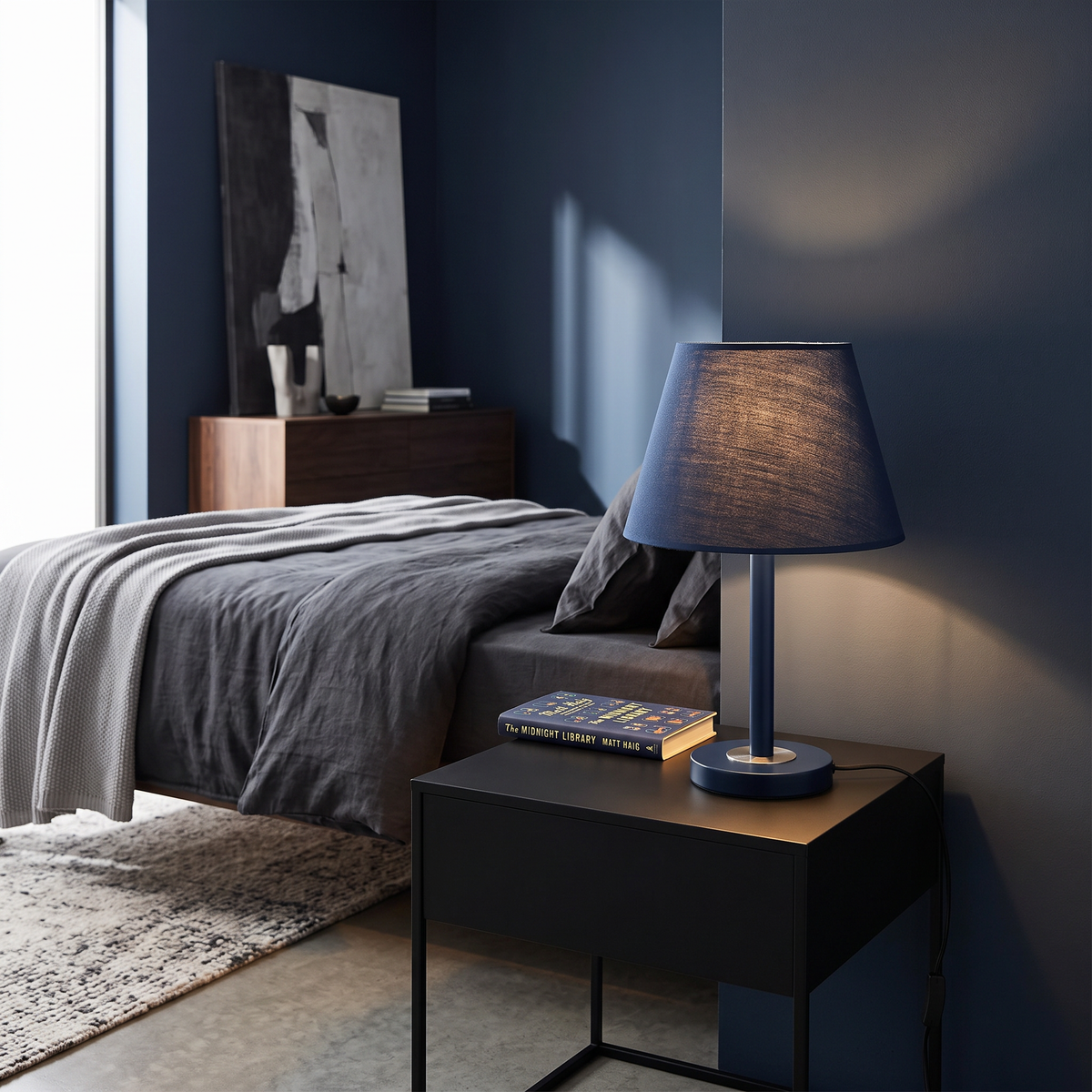 Modern Dark Blue Tapered Night Light Lamp for Bedroom Reading