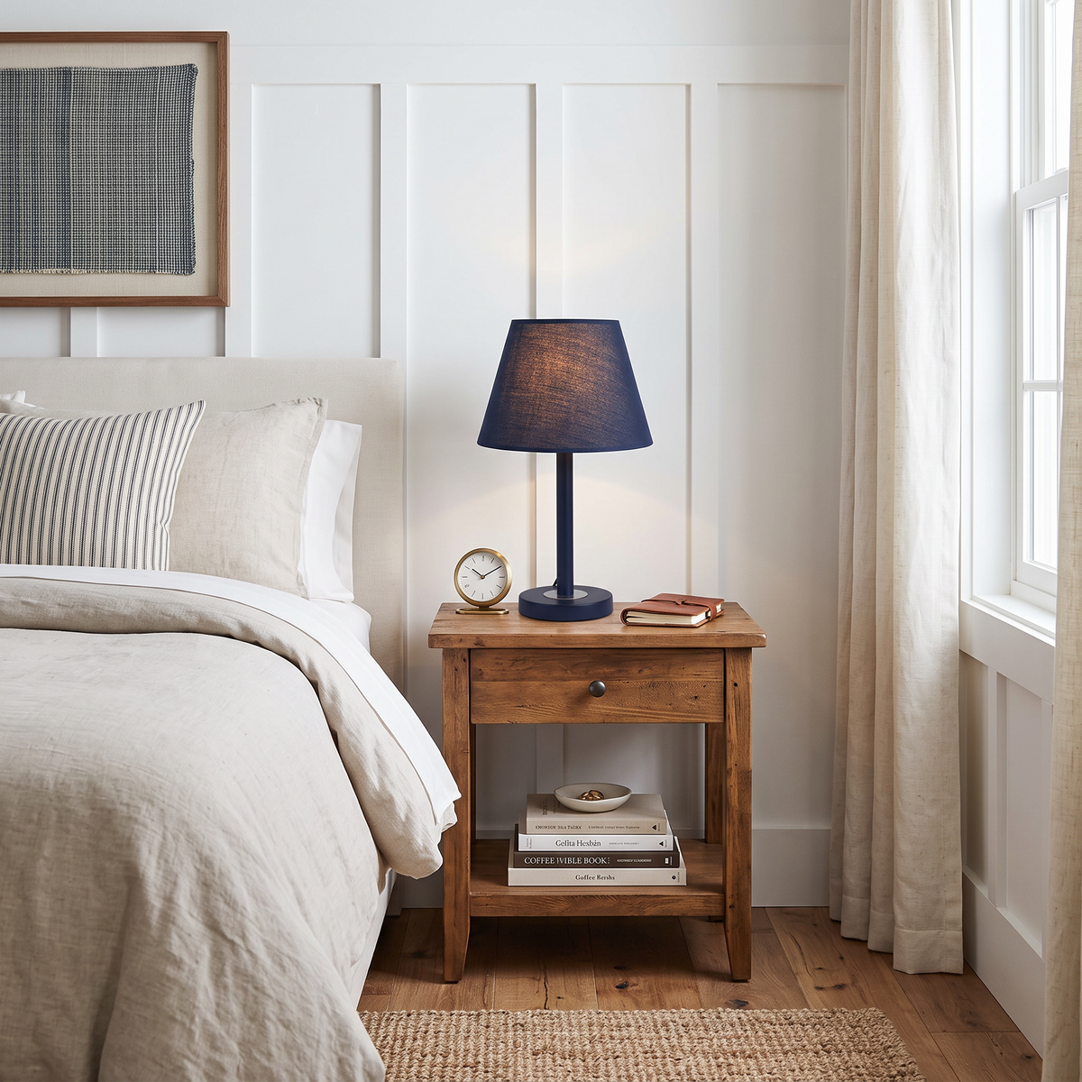 Modern Dark Blue Tapered Night Light Lamp for Bedroom Reading