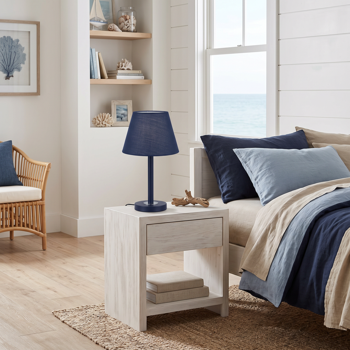 Modern Dark Blue Tapered Night Light Lamp for Bedroom Reading