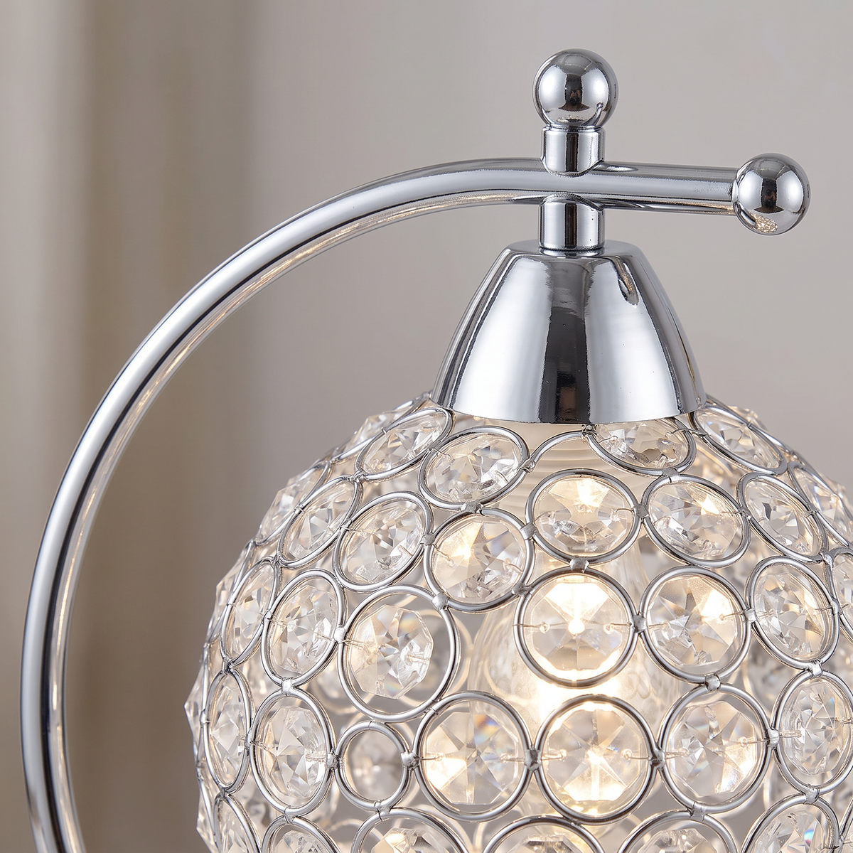 Nordic Domed Crystal Table Lamp - Small Desk Lighting with Arched Arm in Silver