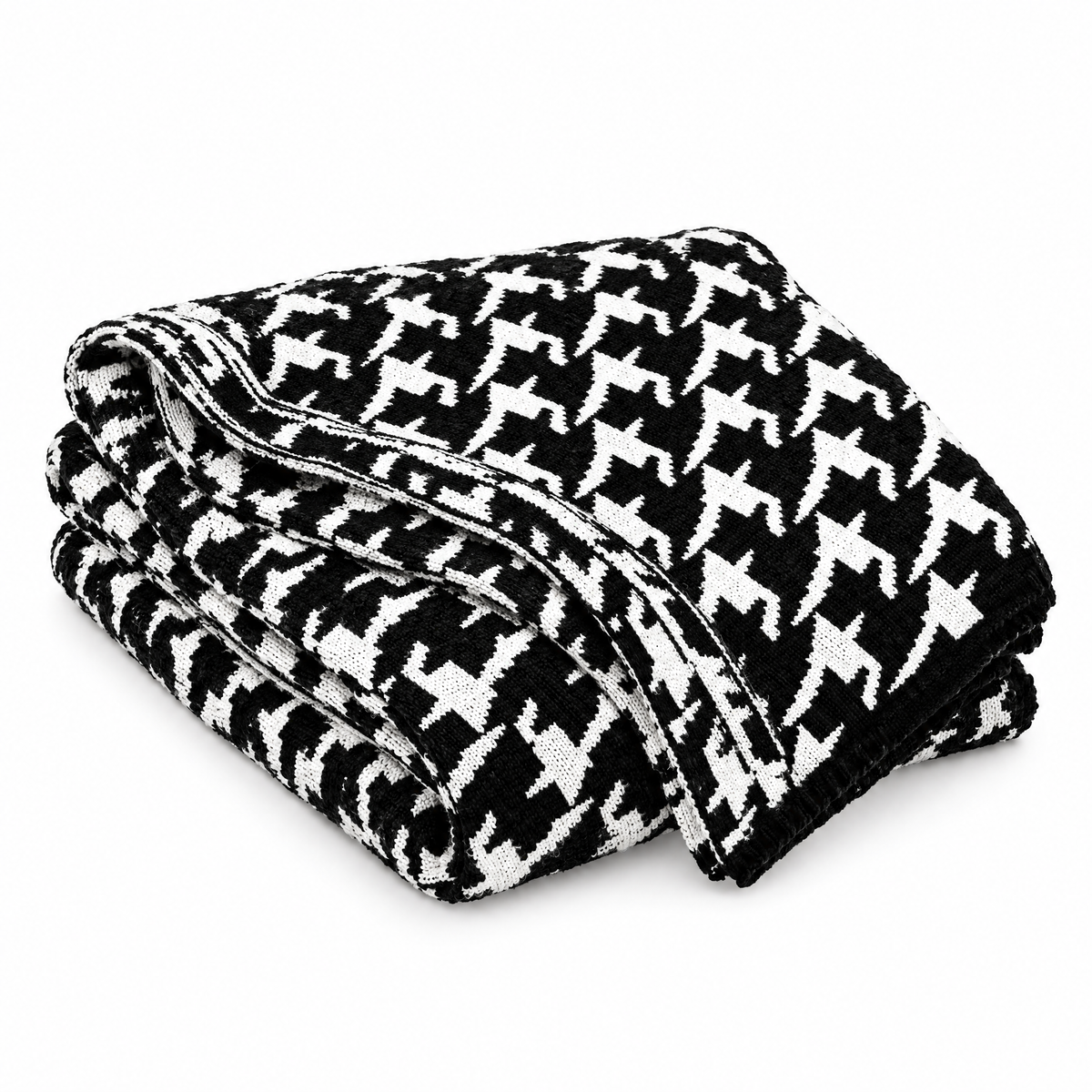 Black & White Plaid Knit Throw Blanket for Sofa - white background