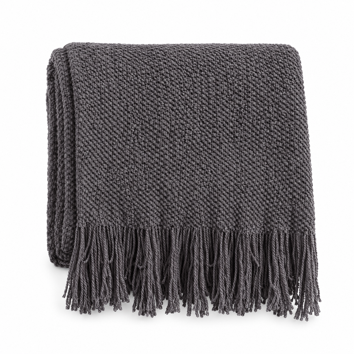 Solid Knit Tassel Throw Blanket for Bed & Sofa - Grey - white background