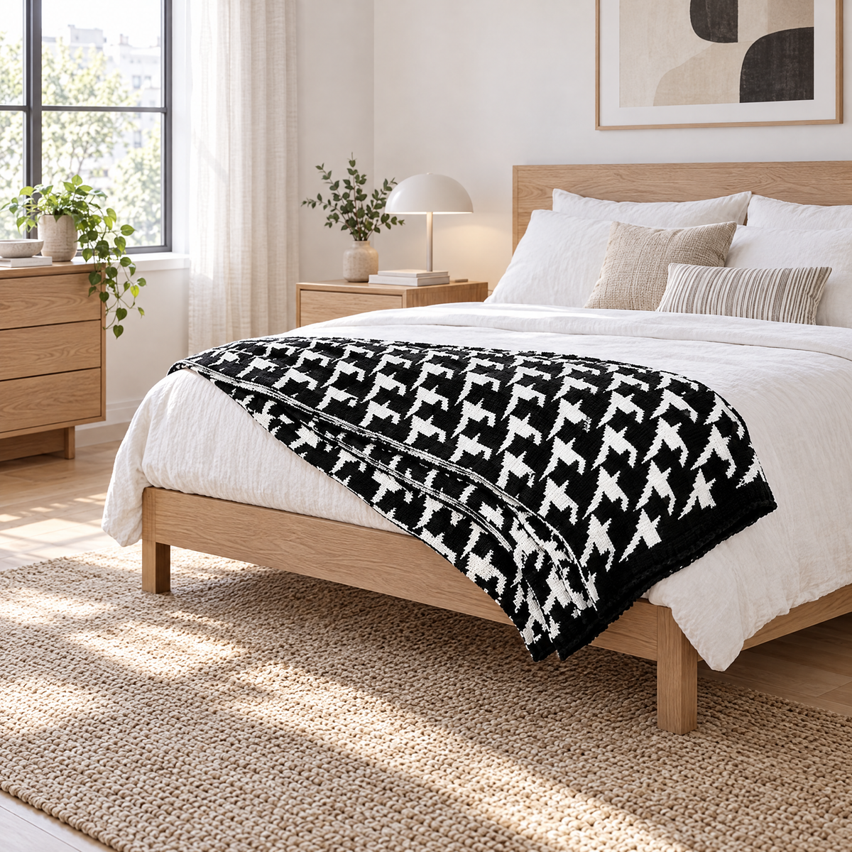 Black & White Plaid Knit Throw Blanket for Sofa - lifestyle