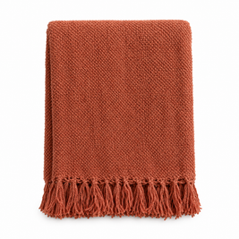 Solid Knit Tassel Throw Blanket for Bed & Sofa - Red - white background