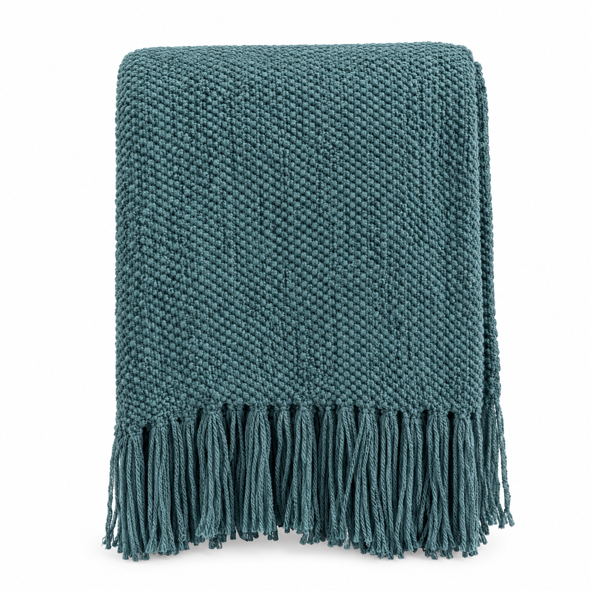 Solid Knit Tassel Throw Blanket for Bed & Sofa - Blue - white background
