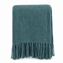 Solid Knit Tassel Throw Blanket for Bed & Sofa - Blue - white background