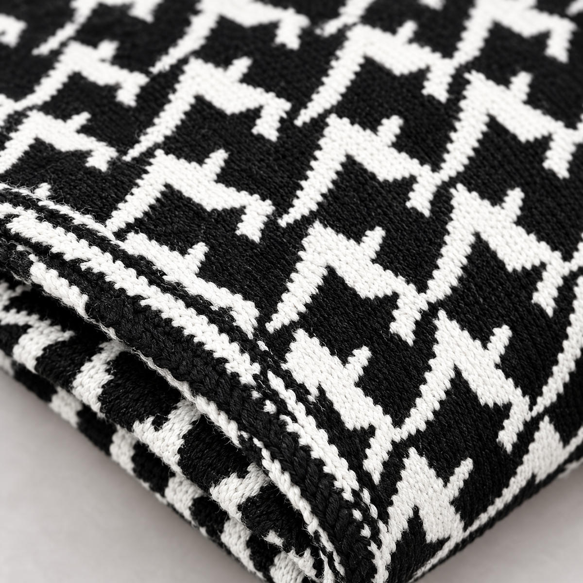 Black & White Plaid Knit Throw Blanket for Sofa - close-up detail
