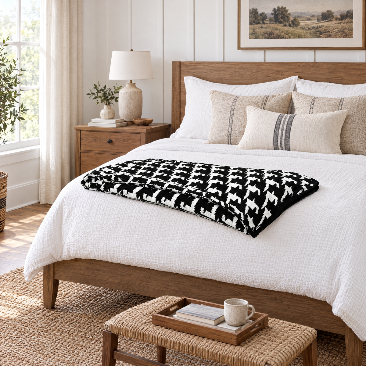 Black & White Plaid Knit Throw Blanket for Sofa - lifestyle