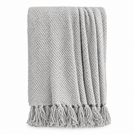 Solid Knit Tassel Throw Blanket for Bed & Sofa - Light Grey - white background