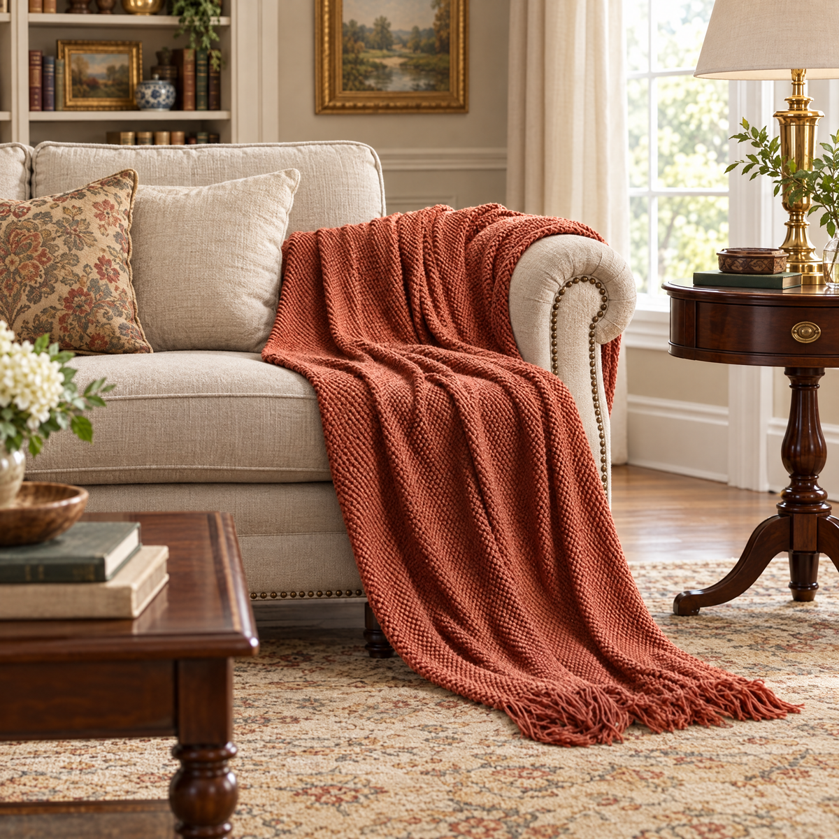 Solid Knit Tassel Throw Blanket for Bed & Sofa - Red - lifestyle