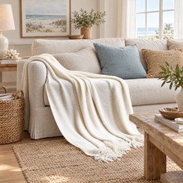 Solid Knit Tassel Throw Blanket for Bed & Sofa - Milky White - lifestyle