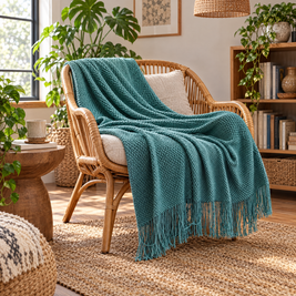 Solid Knit Tassel Throw Blanket for Bed & Sofa - Lake Green - lifestyle