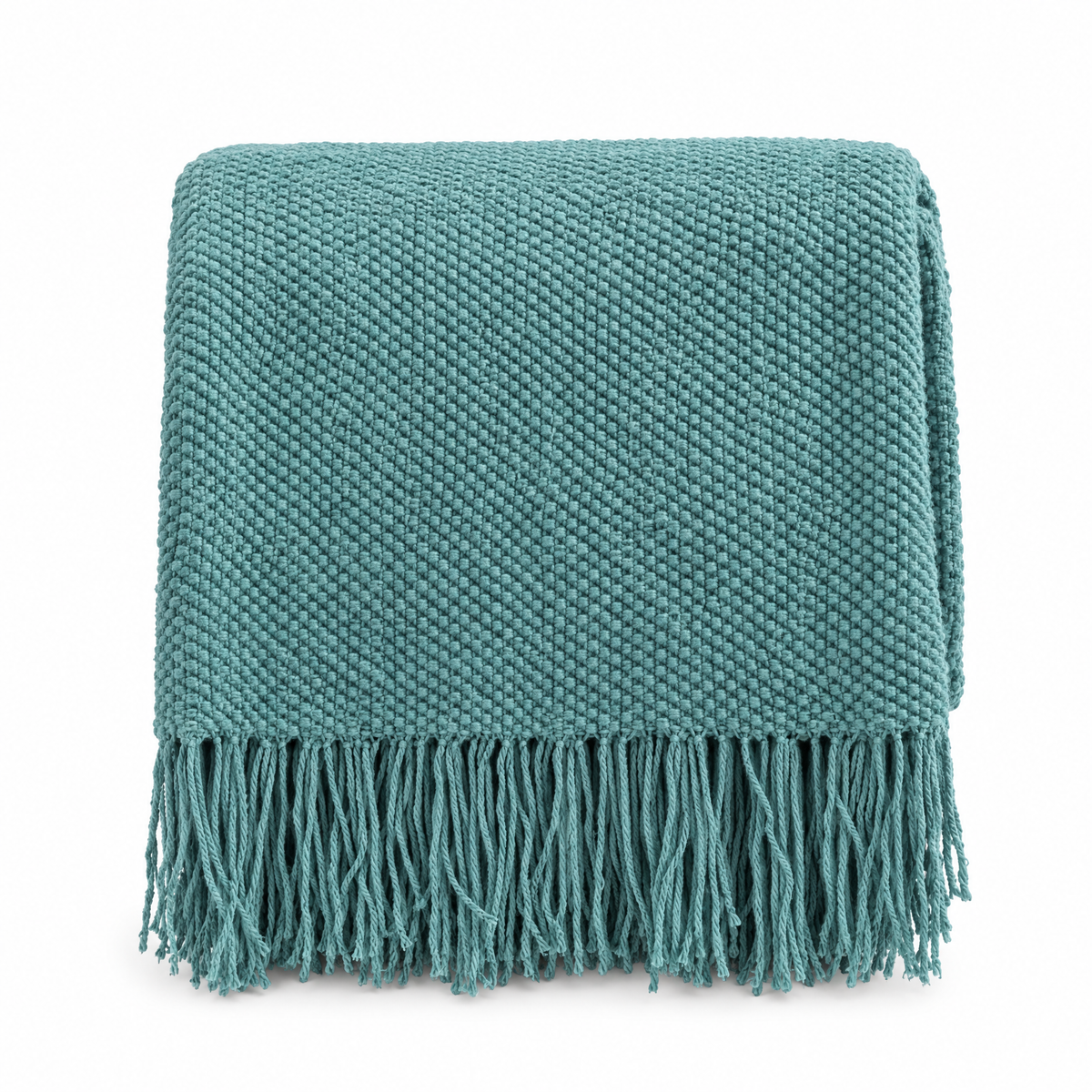 Solid Knit Tassel Throw Blanket for Bed & Sofa - Lake Green - white background