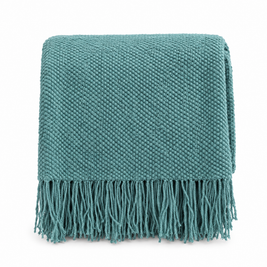 Solid Knit Tassel Throw Blanket for Bed & Sofa - Lake Green - white background
