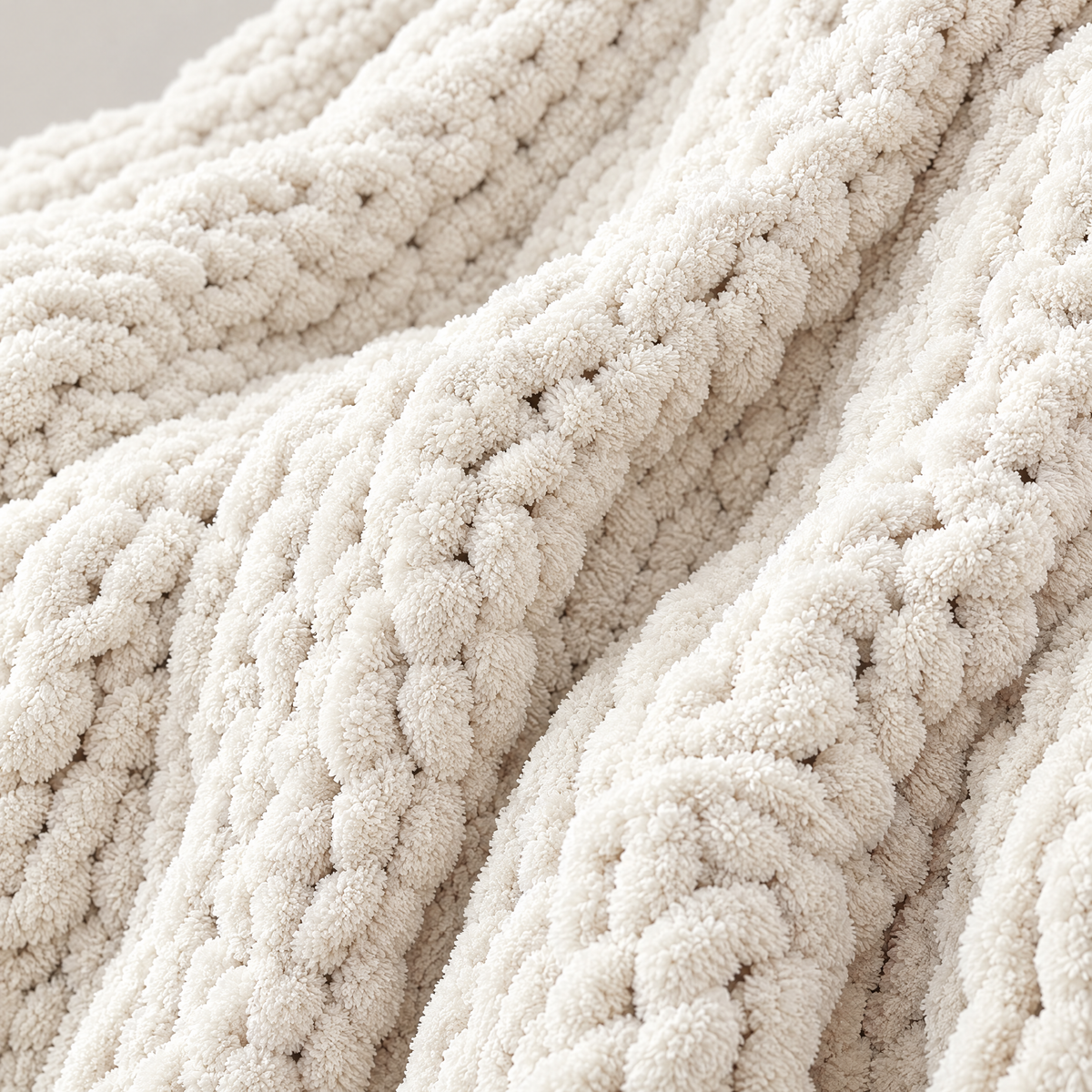 Chunky Chenille Knit Blanket for Bed & Couch - 2 - close-up detail
