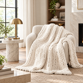 Chunky Chenille Knit Blanket for Bed & Couch - 2 - lifestyle