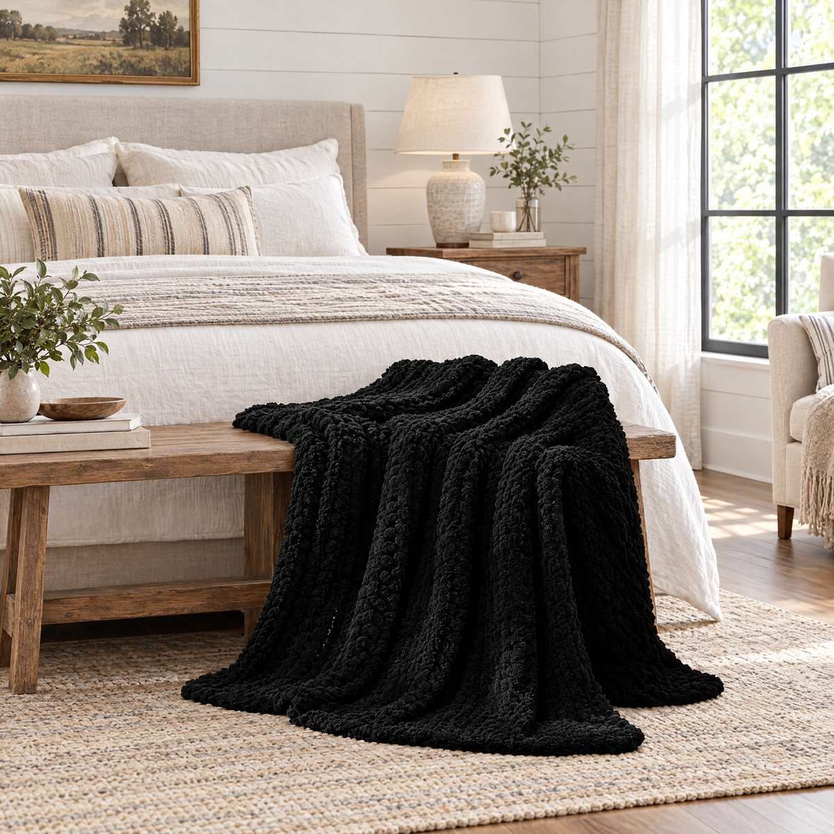Chunky Chenille Knit Blanket for Bed & Couch - 4 - lifestyle