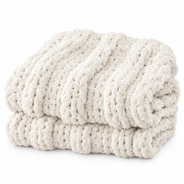 Chunky Chenille Knit Blanket for Bed & Couch - 2 - white background