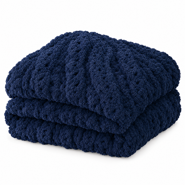 Chunky Chenille Knit Blanket for Bed & Couch - 3 - white background
