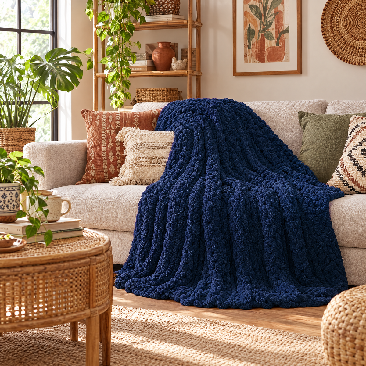 Chunky Chenille Knit Blanket for Bed & Couch - 3 - lifestyle