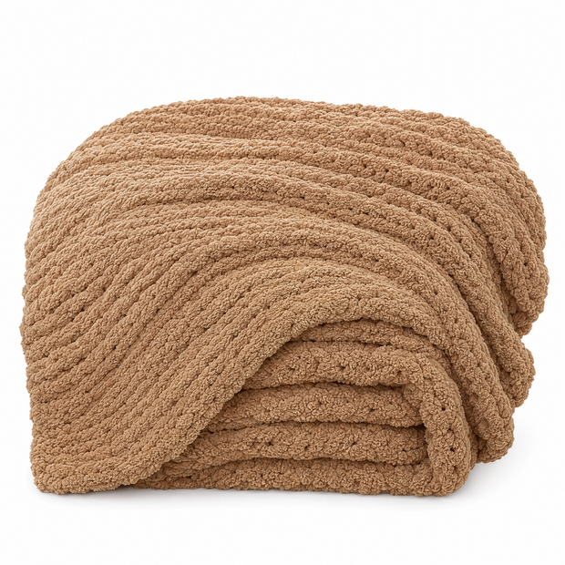 Chunky Chenille Knit Blanket for Bed & Couch - 5 - white background