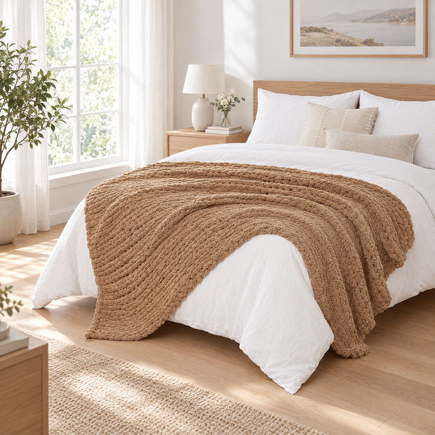 Chunky Chenille Knit Blanket for Bed & Couch - 5 - lifestyle