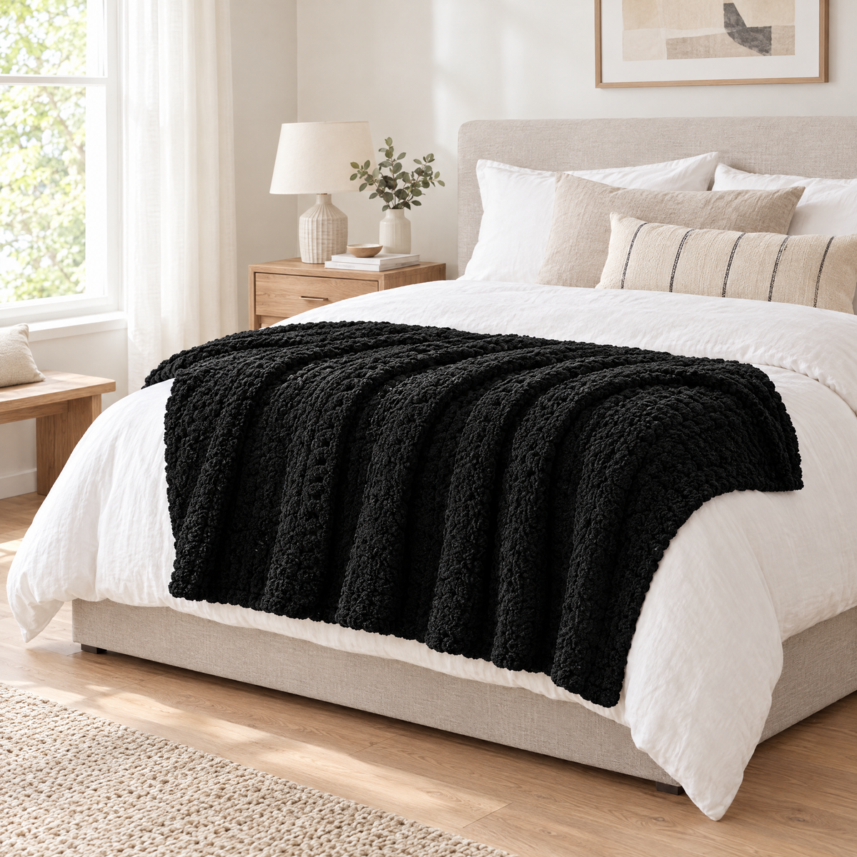 Chunky Chenille Knit Blanket for Bed & Couch - 4 - lifestyle
