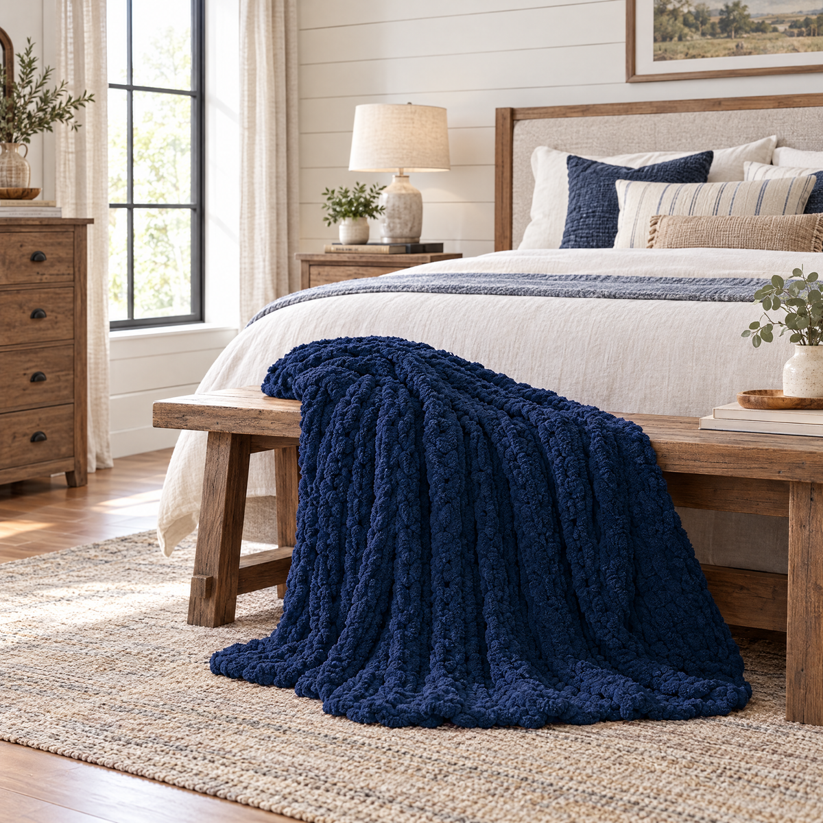 Chunky Chenille Knit Blanket for Bed & Couch - 3 - lifestyle