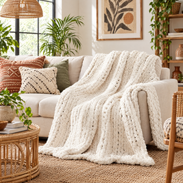 Chunky Chenille Knit Blanket for Bed & Couch - 2 - lifestyle