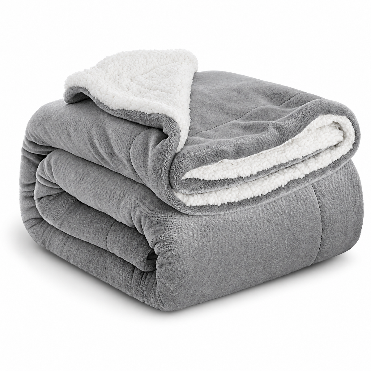 Reversible Sherpa Fleece Blanket for Bed & Couch - 1 - white background