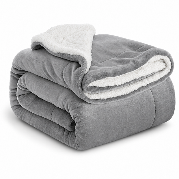 Reversible Sherpa Fleece Blanket for Bed & Couch - 1 - white background