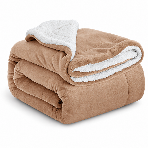 Reversible Sherpa Fleece Blanket for Bed & Couch - 3 - white background