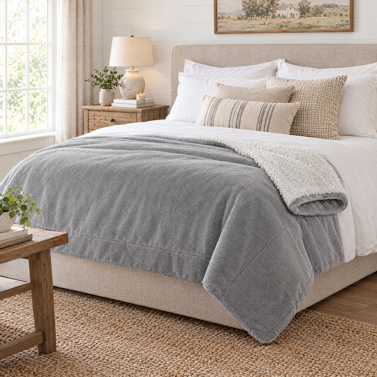 Reversible Sherpa Fleece Blanket for Bed & Couch - 1 - lifestyle