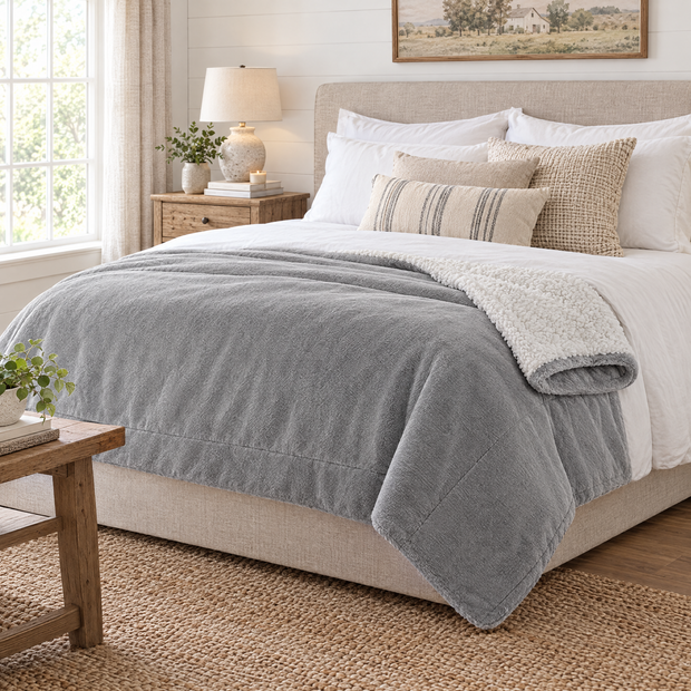 Reversible Sherpa Fleece Blanket for Bed & Couch - 1 - lifestyle