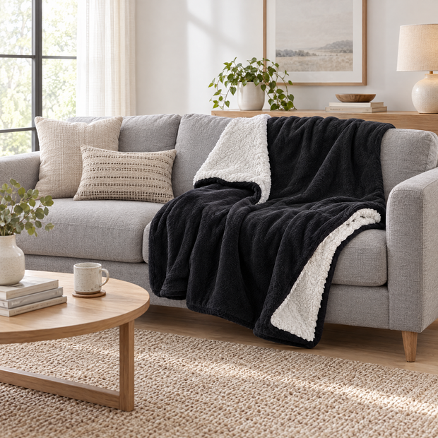 Reversible Sherpa Fleece Blanket for Bed & Couch - 8 - lifestyle