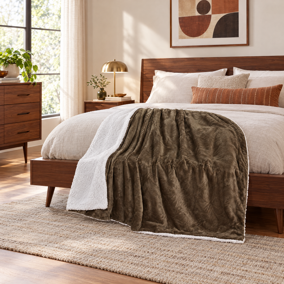 Reversible Sherpa Fleece Blanket for Bed & Couch - 14 - lifestyle