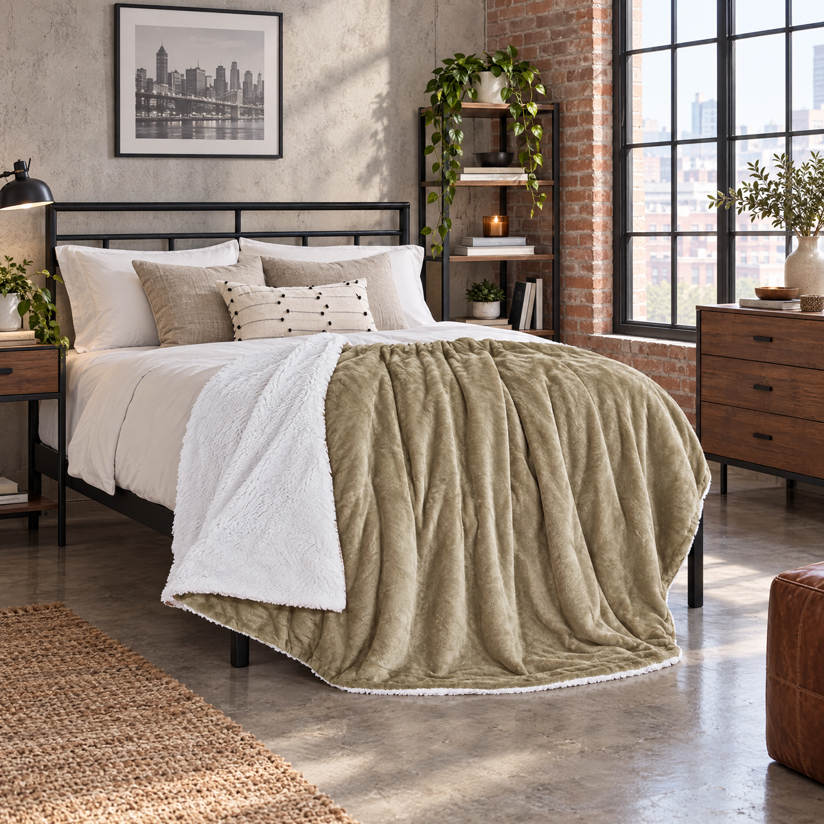 Reversible Sherpa Fleece Blanket for Bed & Couch - 11 - lifestyle