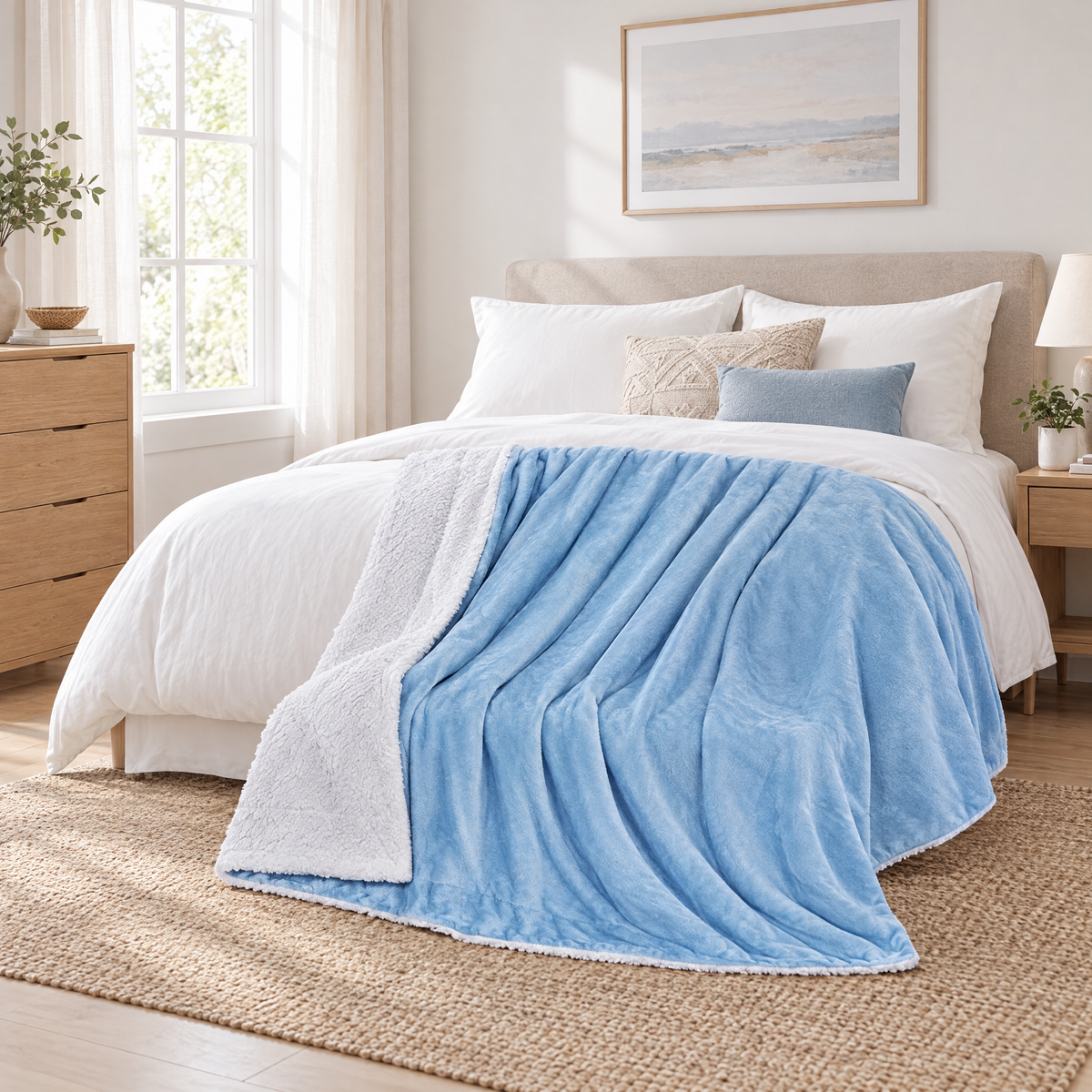 Reversible Sherpa Fleece Blanket for Bed & Couch - 9 - lifestyle