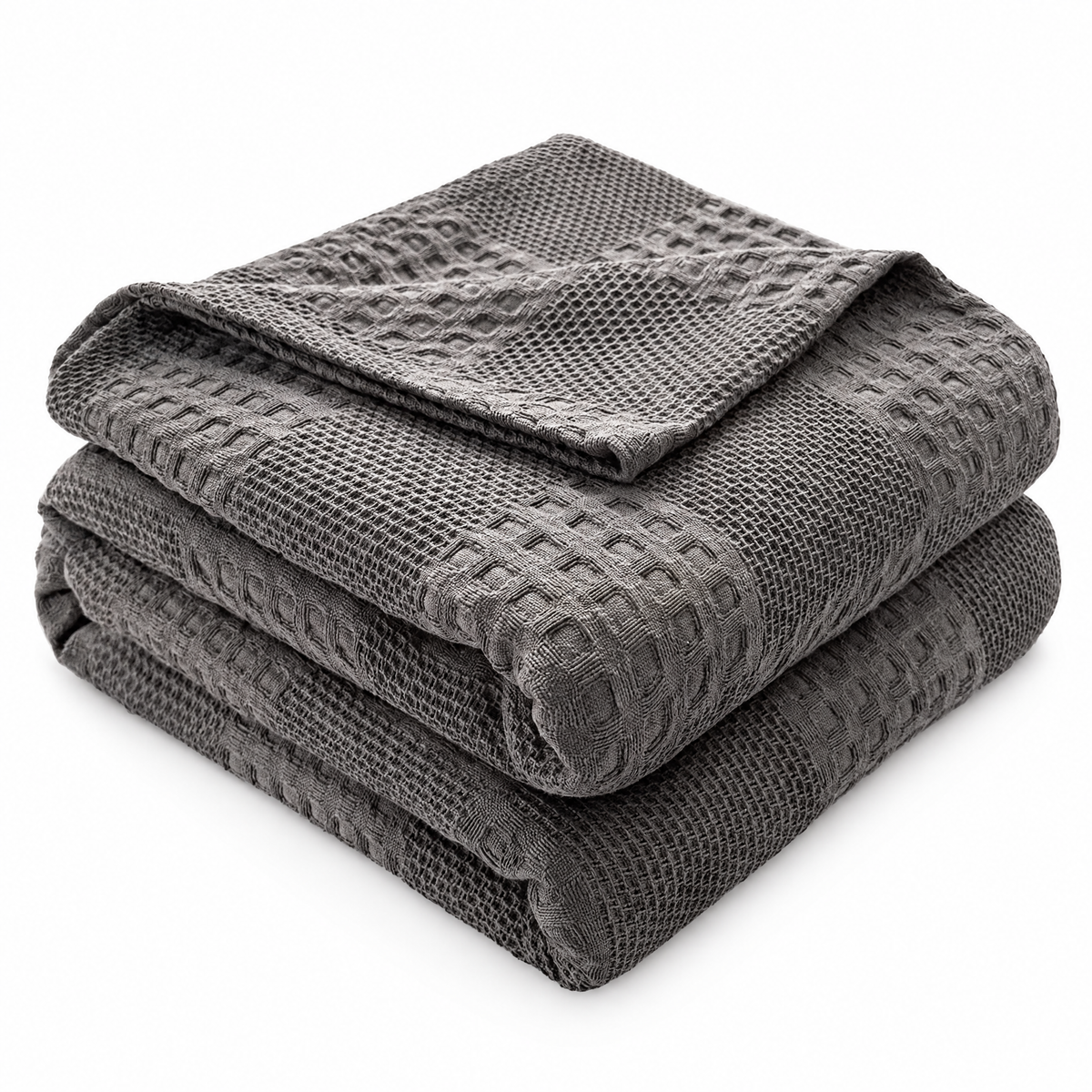 100% Cotton Waffle Weave Throw Blanket, Breathable - Dark Grey - white background