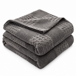 100% Cotton Waffle Weave Throw Blanket, Breathable - Dark Grey - white background