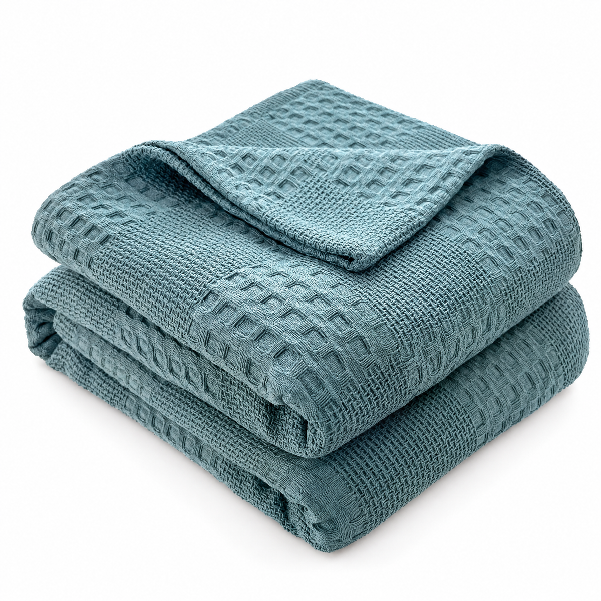 100% Cotton Waffle Weave Throw Blanket, Breathable - Lake Blue - white background