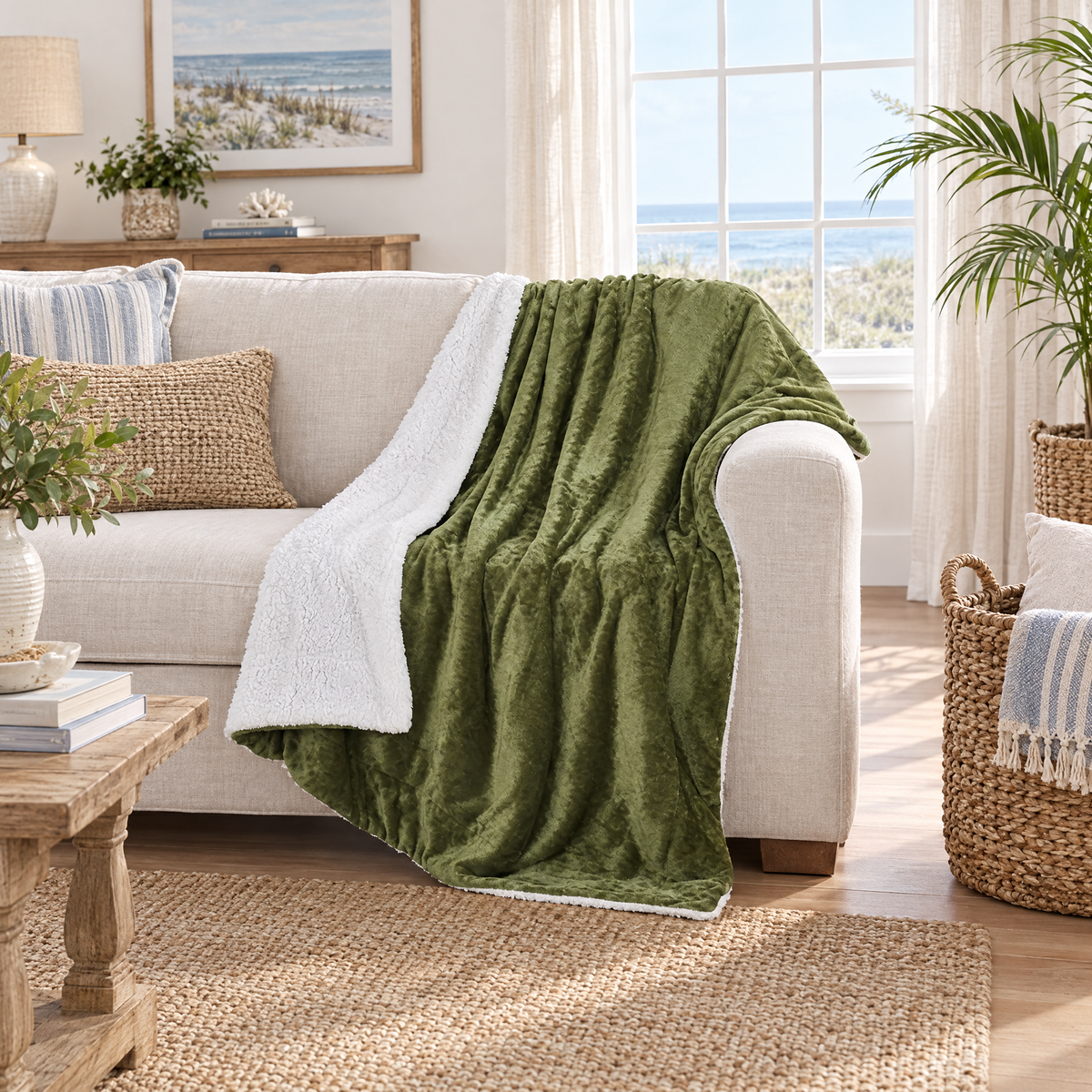 Reversible Sherpa Fleece Blanket for Bed & Couch - 15 - lifestyle