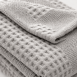 100% Cotton Waffle Weave Throw Blanket, Breathable - Light Grey - close-up detail