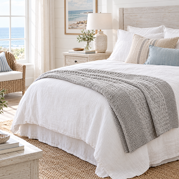 100% Cotton Waffle Weave Throw Blanket, Breathable - Light Grey - lifestyle