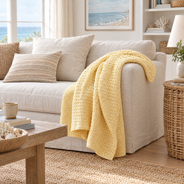 100% Cotton Waffle Weave Throw Blanket, Breathable - YELLOW - lifestyle