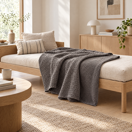 100% Cotton Waffle Weave Throw Blanket, Breathable - Dark Grey - lifestyle