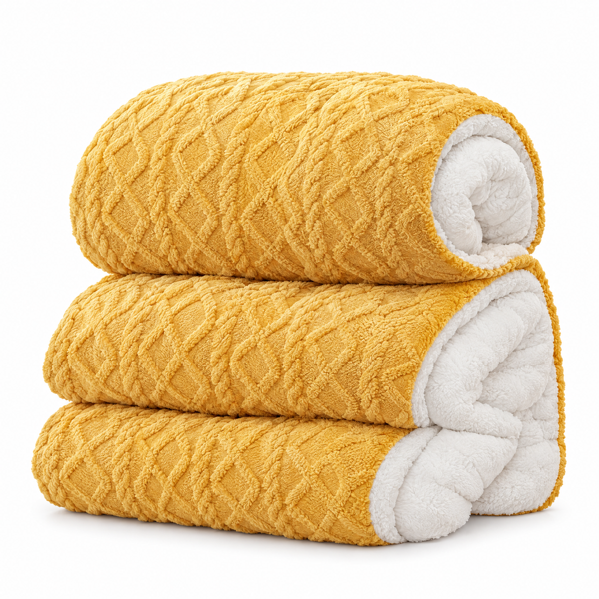 Thick Lamb Wool Weighted Winter Blanket Comforter - yellow - white background