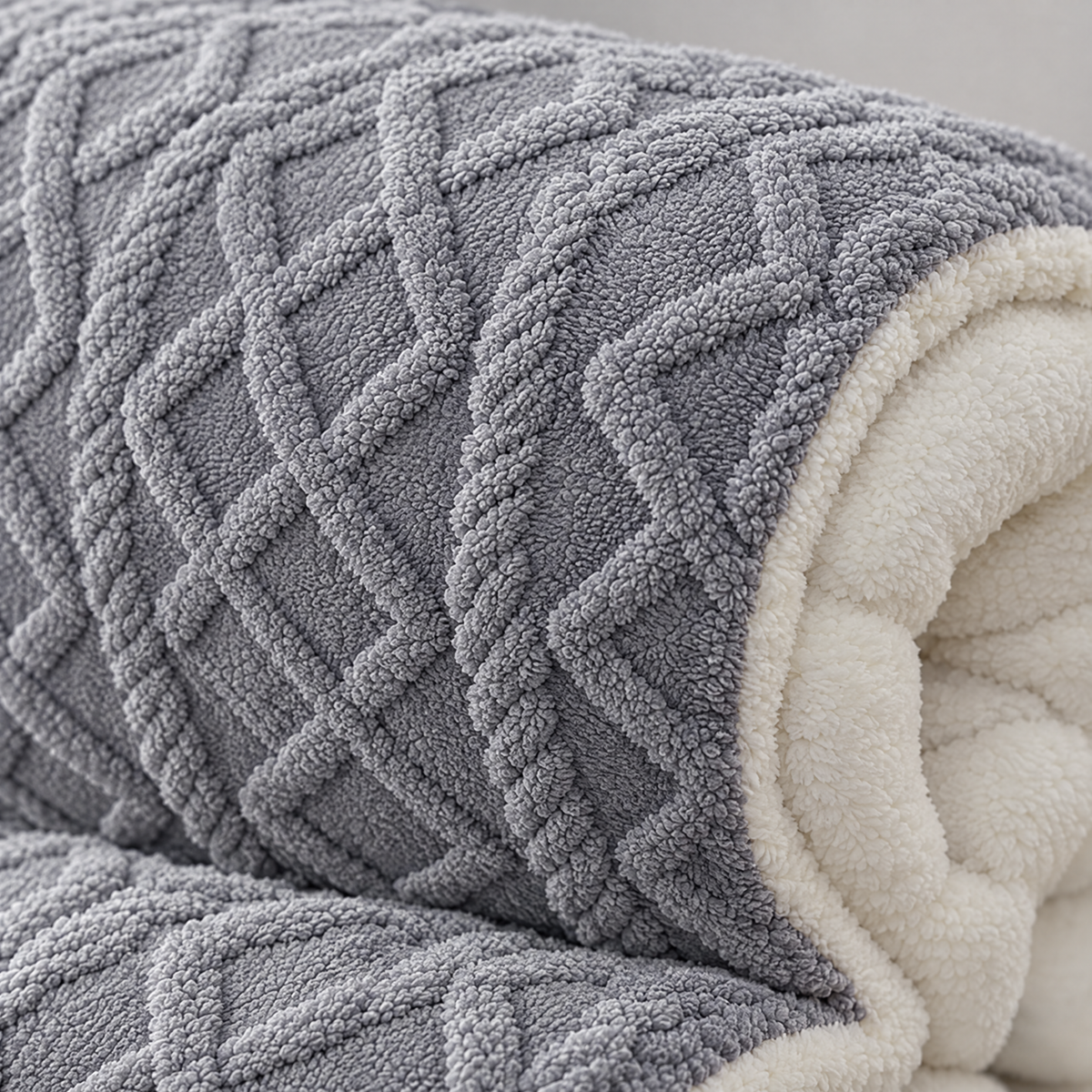 Thick Lamb Wool Weighted Winter Blanket Comforter - grey - close-up detail