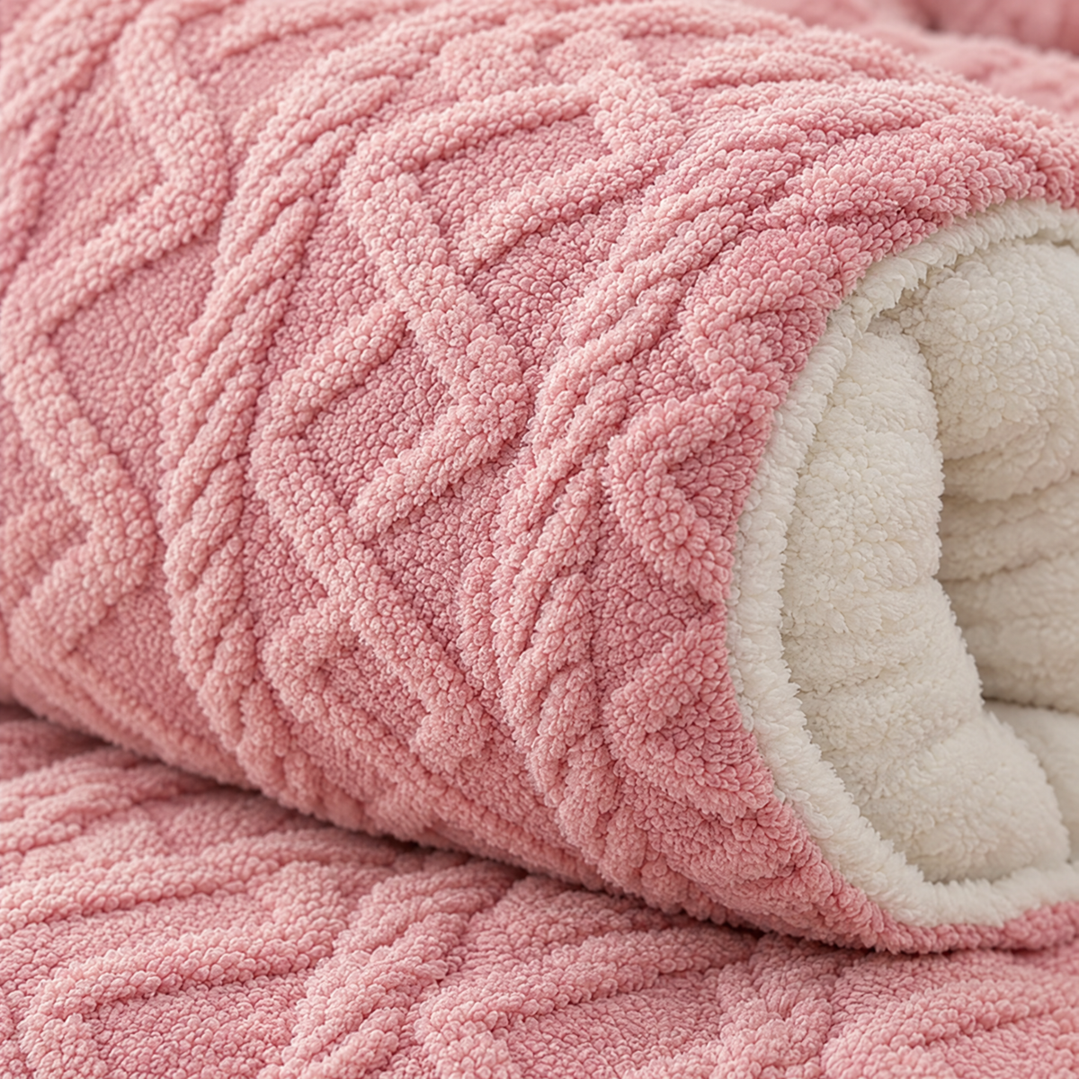 Thick Lamb Wool Weighted Winter Blanket Comforter - pink - close-up detail